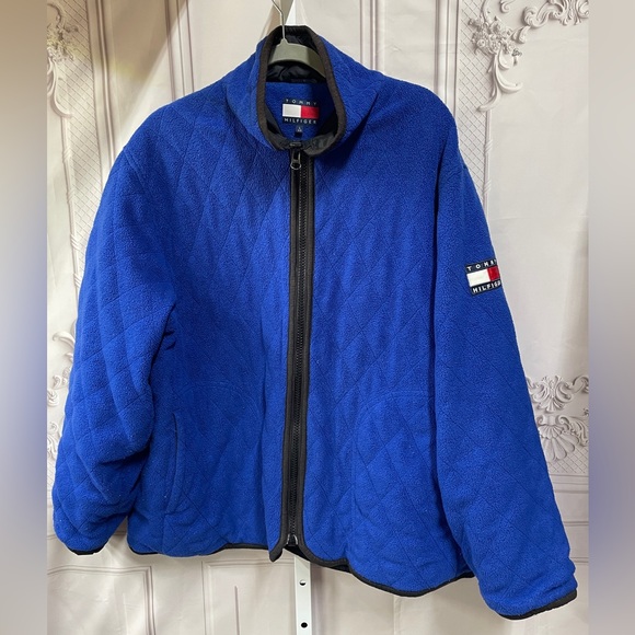 Tommy Hilfiger Vintage 90's Logo Patches Quilted Fleece Front Zip L (6) - Picture 1 of 11